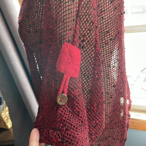 Keren Hart red open weave 100% cotton large coverup, vest, blouse - Picture 6 of 11